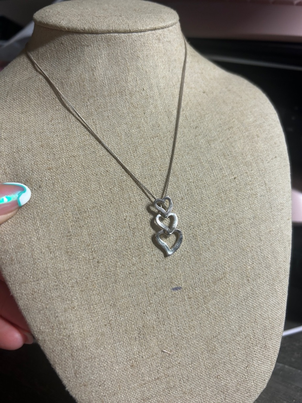 Sterling Silver‎ Triple Heart Pendant Necklace - Silver